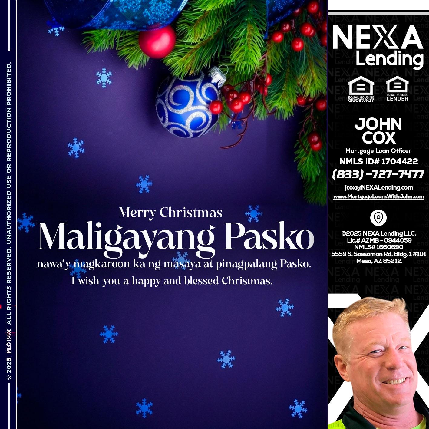Maligayang Pasko - John Cox -Mortgage Loan Officer