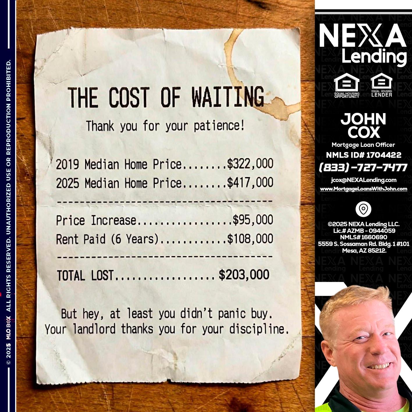 THE COST OF WAITING - John Cox -Mortgage Loan Officer