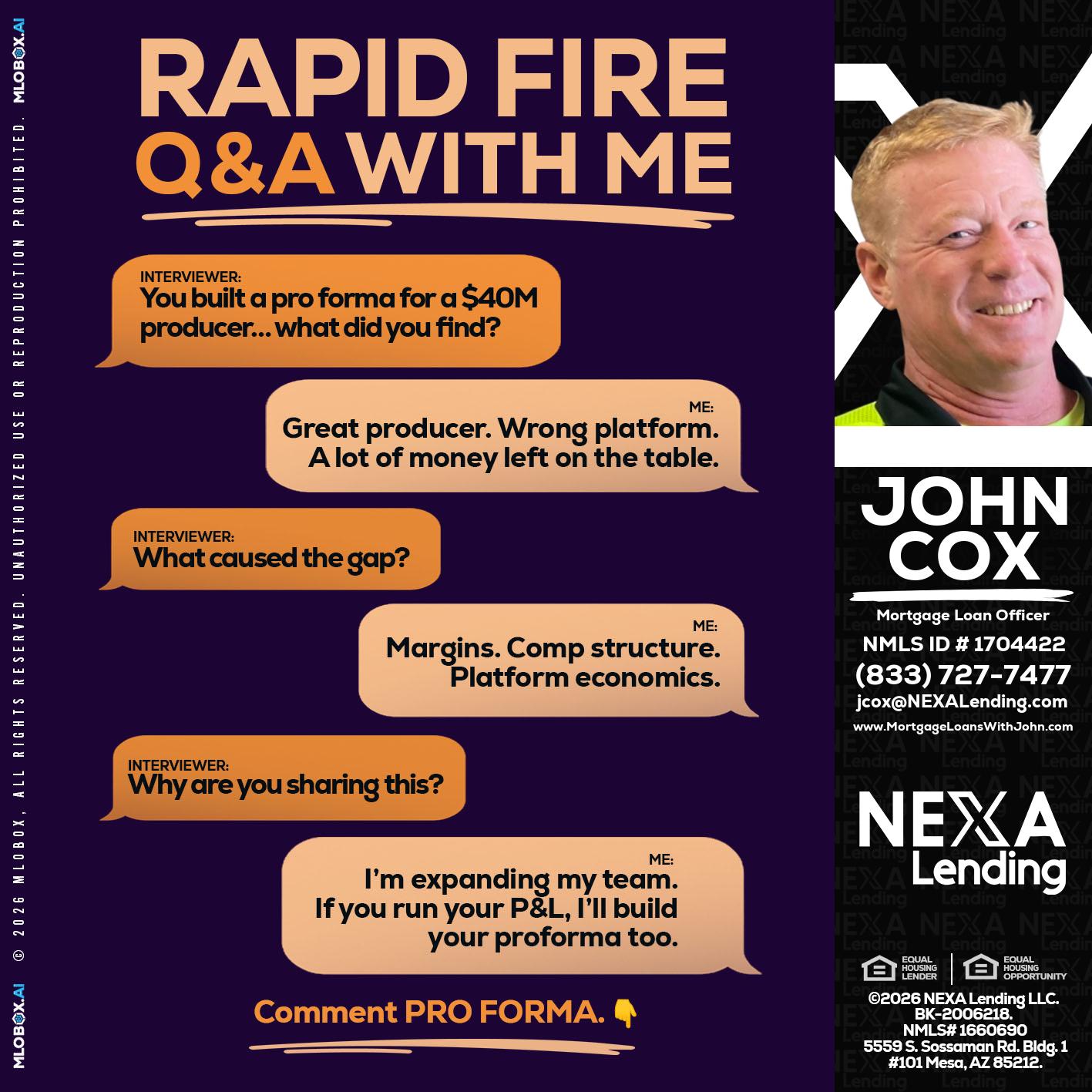 RAPID FIRE - John Cox -Mortgage Loan Officer