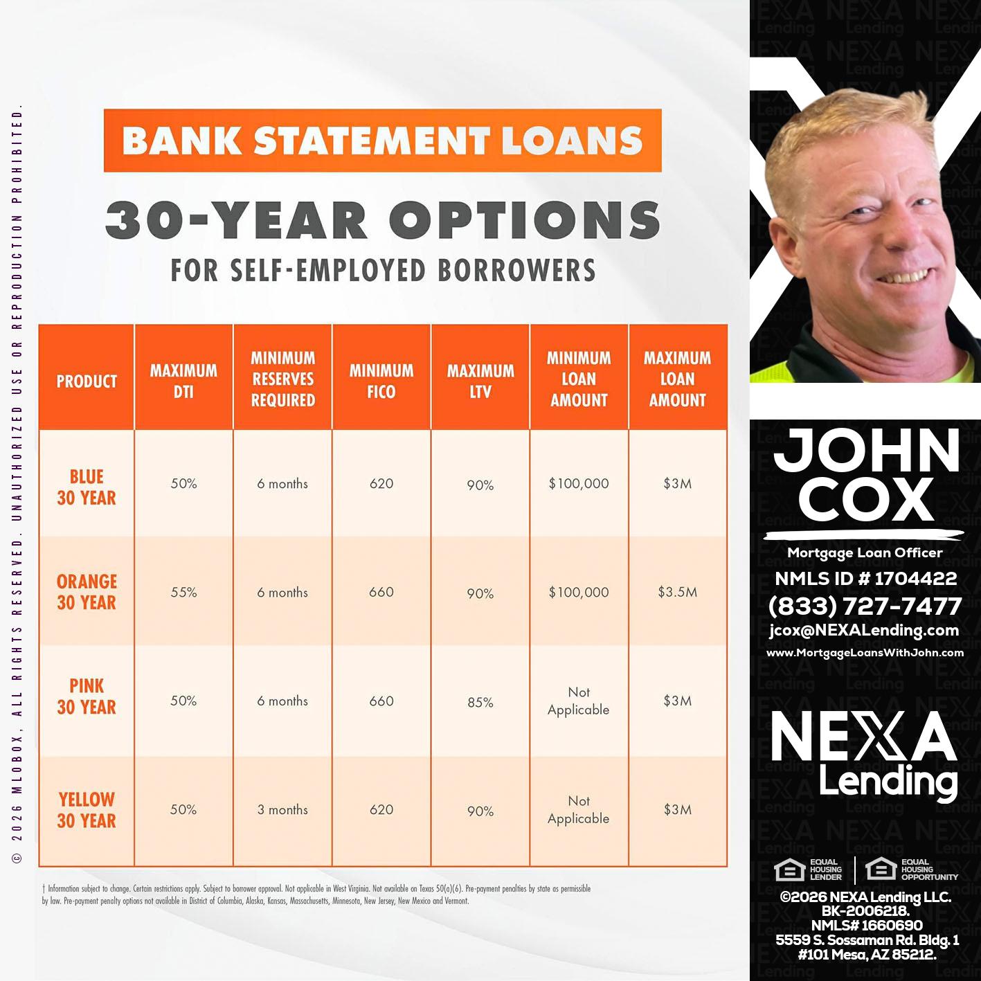 30 YEARS OPTIONS - John Cox -Mortgage Loan Officer