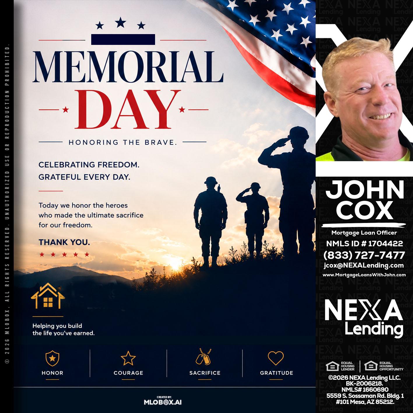MEMORIAL DAY - John Cox -Mortgage Loan Officer